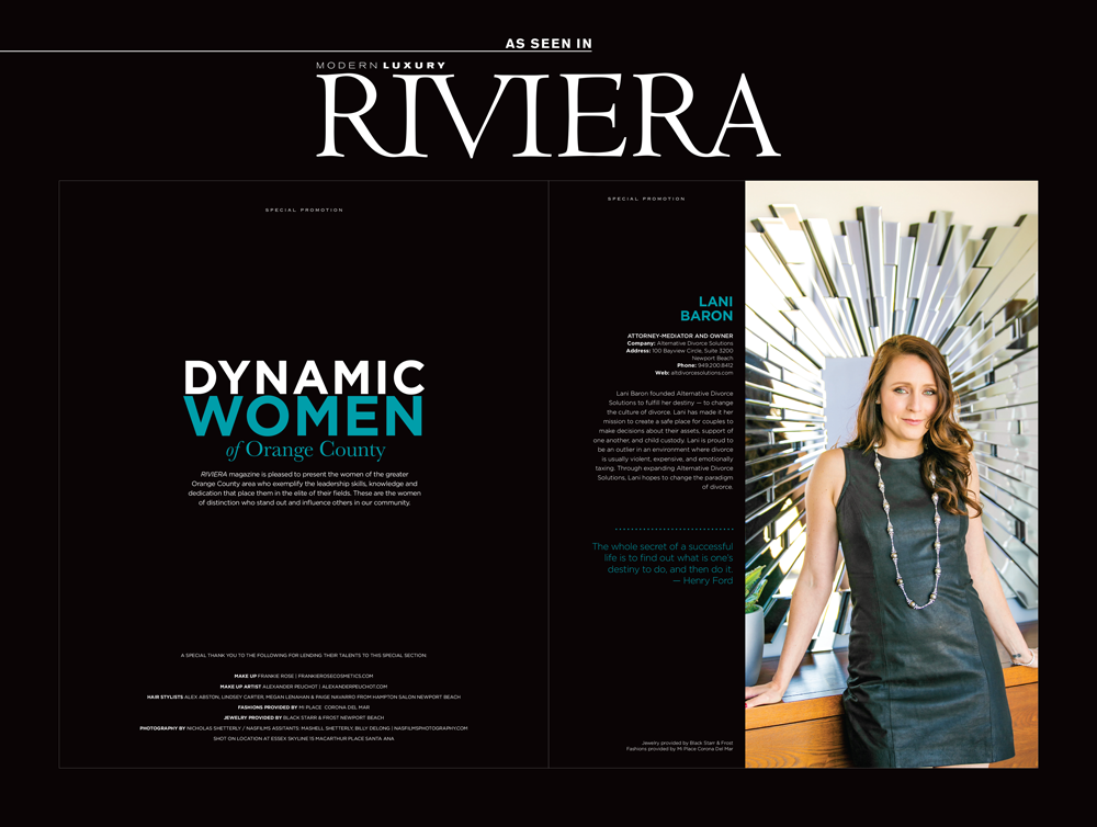 Lani Baron featured in Riviera Magazine Dynamic Women edition